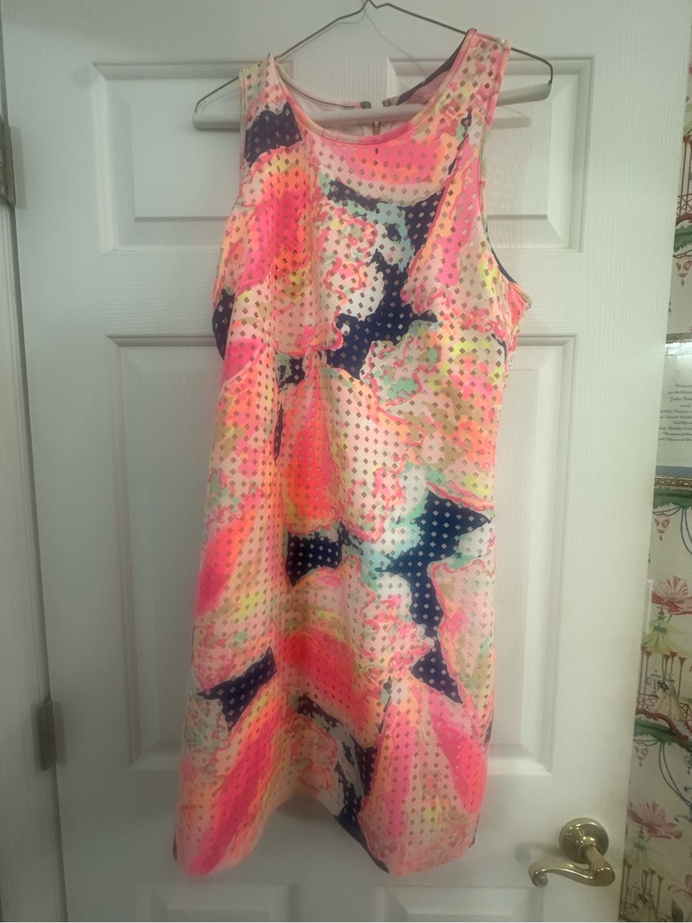 Womens Neon Pink and Navy Floral Sleeveless